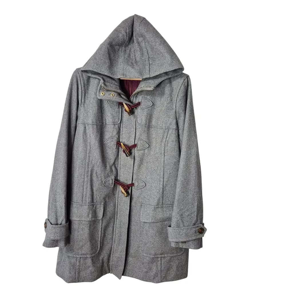 Tommy Hilfiger Gray Wool Toggle Duffle Hooded Coat Jacket Women's XL
